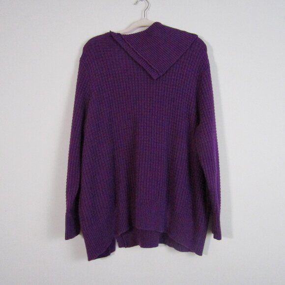 Woman Within Waffle Knit Sweater 1X Purple Buttons Modern Cozy Foldover Collar - Picture 6 of 10
